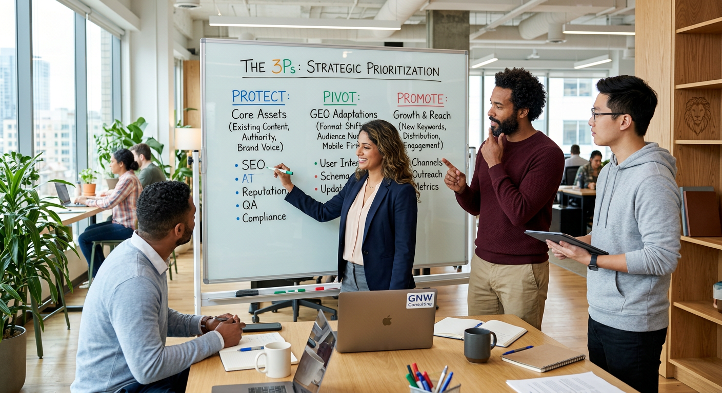 Prioritizing content for Generative Engine Optimization using the 3Ps Framework for B2B marketing.
