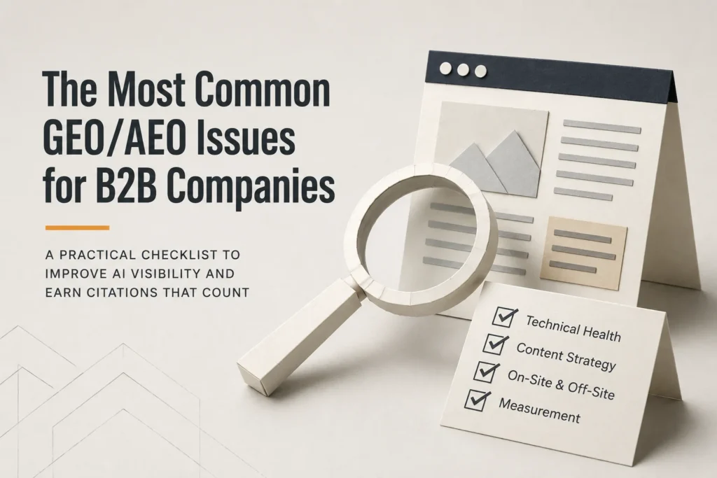 Common GEO/AEO issues for B2B companies: optimizing for generative engine optimization and AI visibility.